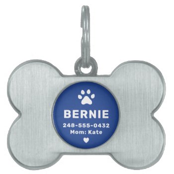 Modern Personalized Dog Name Blue Pet Id Tag by Plush_Paper at Zazzle