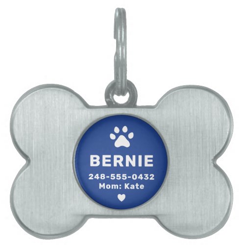 Modern Personalized Dog Name Blue Pet ID Tag