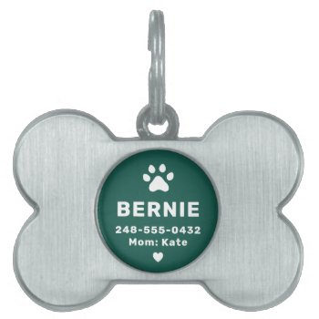Modern Personalized Dog Name Green Pet Id Tag by Plush_Paper at Zazzle