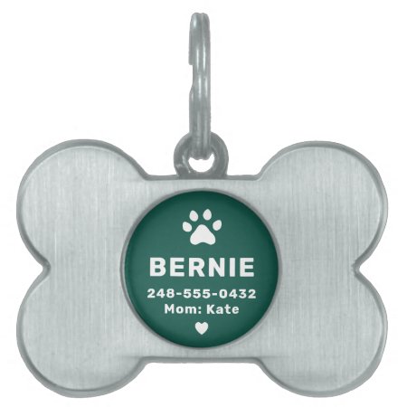 Modern Personalized Dog Name Green Pet Id Tag