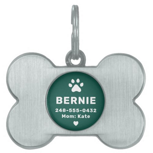 Modern Personalized Dog Name Green Pet ID Tag