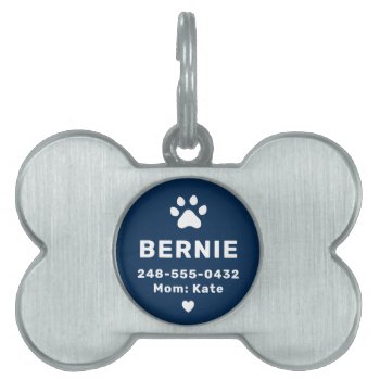 Modern Personalized Dog Name Navy Blue Pet Id Tag by Plush_Paper at Zazzle
