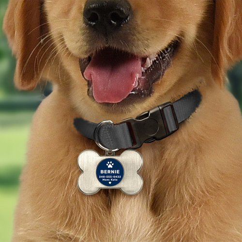 Modern Personalized Dog Name Navy Blue Pet ID Tag