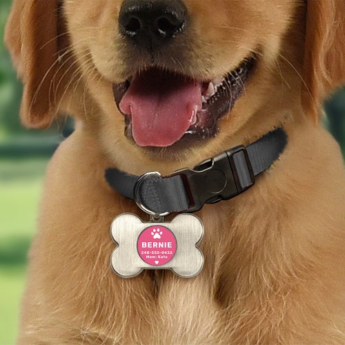 Modern Personalized Dog Name Pink Pet ID Tag