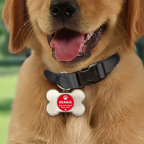 Modern Personalized Dog Name Red Pet ID Tag