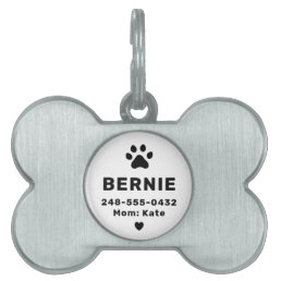Modern Personalized Dog Name White Pet ID Tag
