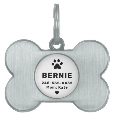 Modern Personalized Dog Name White Pet Id Tag