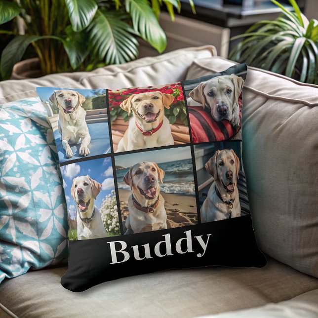Modern Personalized dog Photo Collage Name  Throw Pillow (Creator Uploaded)