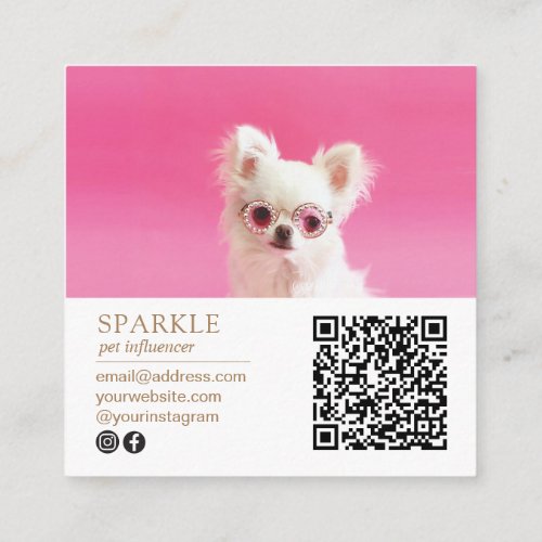 Modern Personalized Double Photo QR Code Square Business Card