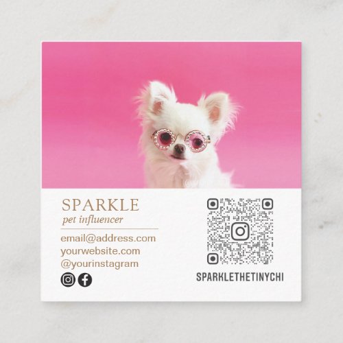 Modern Personalized Double Photo Scannable QR Square Business Card
