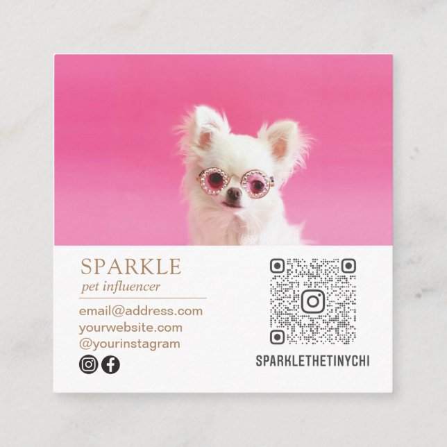 Modern Personalized Double Photo Scannable QR Square Business Card (Back)