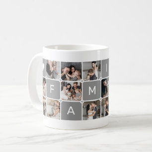 Modern Personalized "Family" 16-Photo Collage Coffee Mug