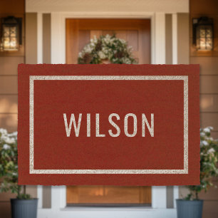 Modern Personalized Family Name Editable Colors Fiber Doormat