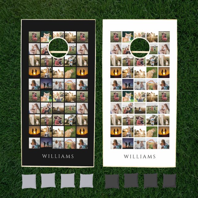 Modern Personalized Family Name Photo Collage Cornhole Set (Creator Uploaded)