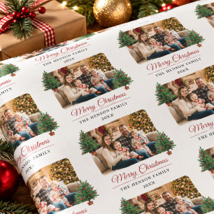 Modern Personalized Family Photo Christmas  Wrapping Paper