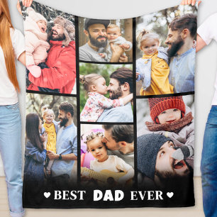 Modern Personalized Family Photo Collage Dad Fleece Blanket