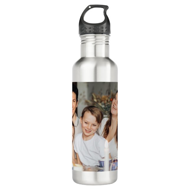 Modern Personalized Family Photo Custom Keepsake Stainless Steel Water Bottle (Front)
