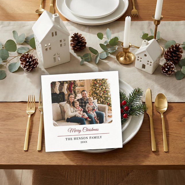 Modern Personalized Family Photo Merry Christmas  Napkins (Creator Uploaded)