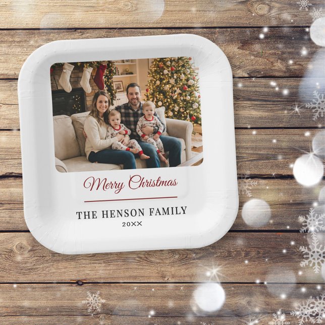 Modern Personalized Family Photo Merry Christmas  Paper Plates (Creator Uploaded)