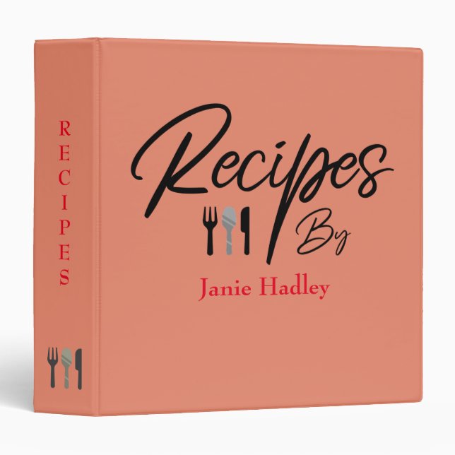 Modern Personalized Family Recipe 3 Ring Binder (Front/Spine)
