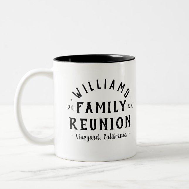 Modern Personalized Family Reunion Two-Tone Coffee Mug (Left)