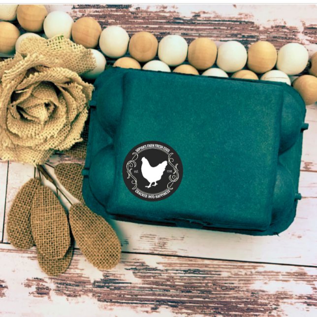 Modern Personalized Farm Fresh Egg Business Name Classic Round Sticker (modern personalized farm owner name egg round sticker)