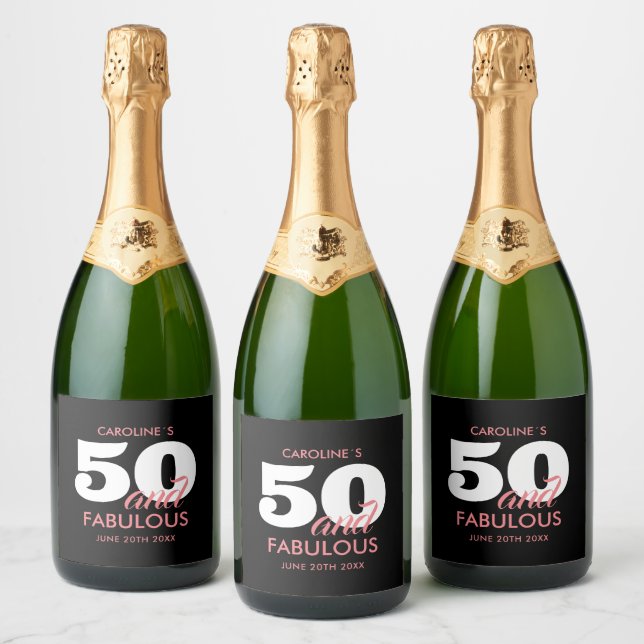 Modern Personalized Fiftieth Birthday  Sparkling Wine Label (Bottles)