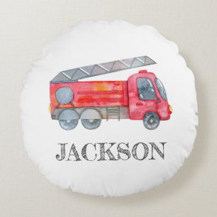 Modern Personalized Fireman birthday Party Round Pillow
