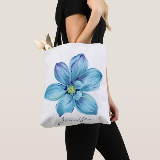 Modern Personalized Floral Blue Watercolor