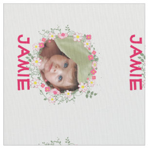 Modern Personalized Floral Garland Your Photo Fabric
