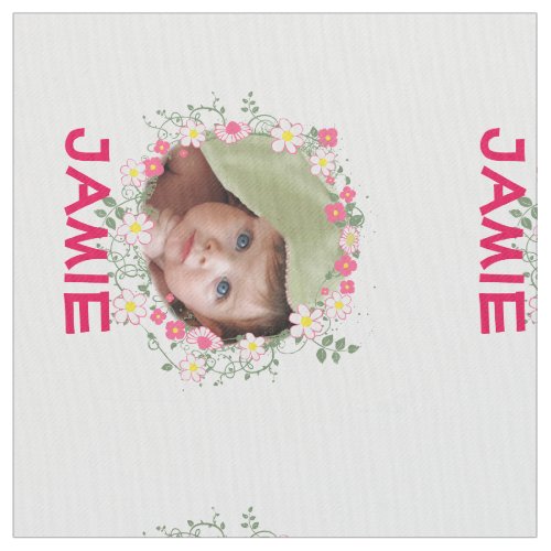 Modern Personalized Floral Garland Your Photo Fabric