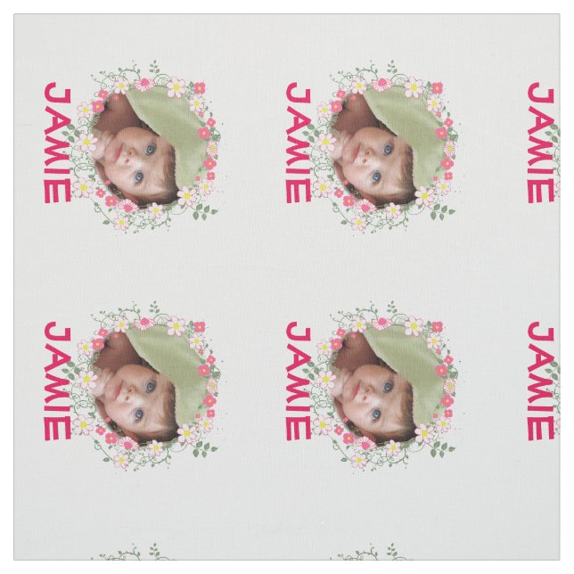Modern Personalized Floral Garland Your Photo Fabric (Swatch)