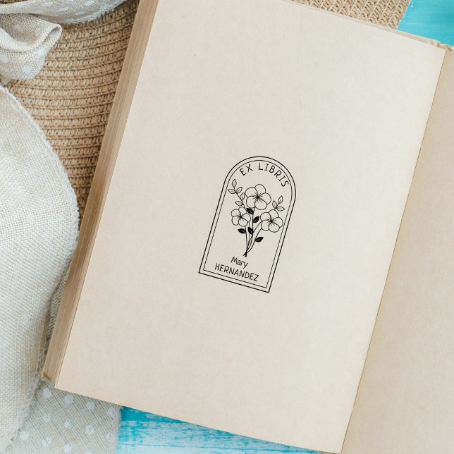 Modern Personalized Flower Ex Libris Rubber Stamp (Creator Uploaded)