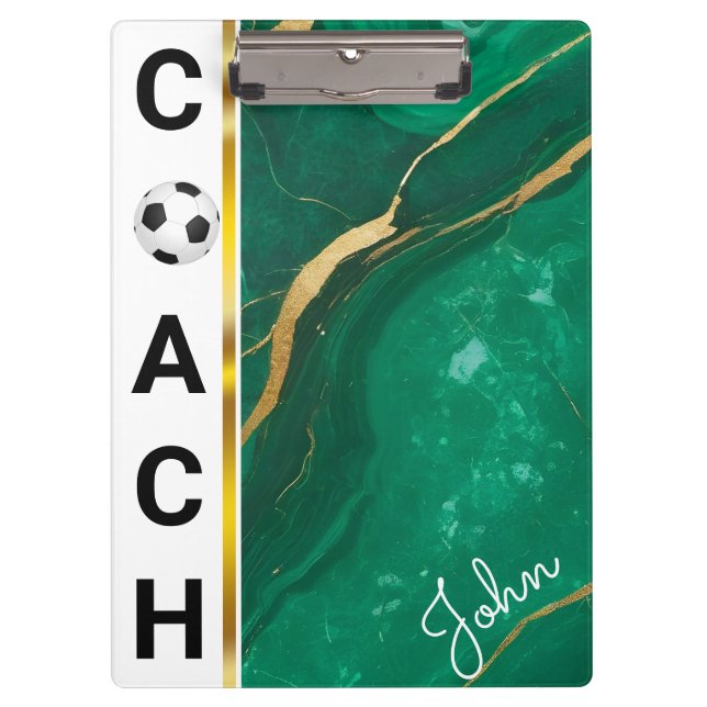 Modern Personalized Football Coach White Marble Clipboard (Front)