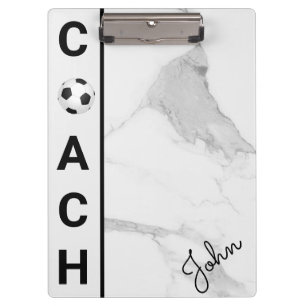 Modern Personalized Football Coach White Marble Clipboard