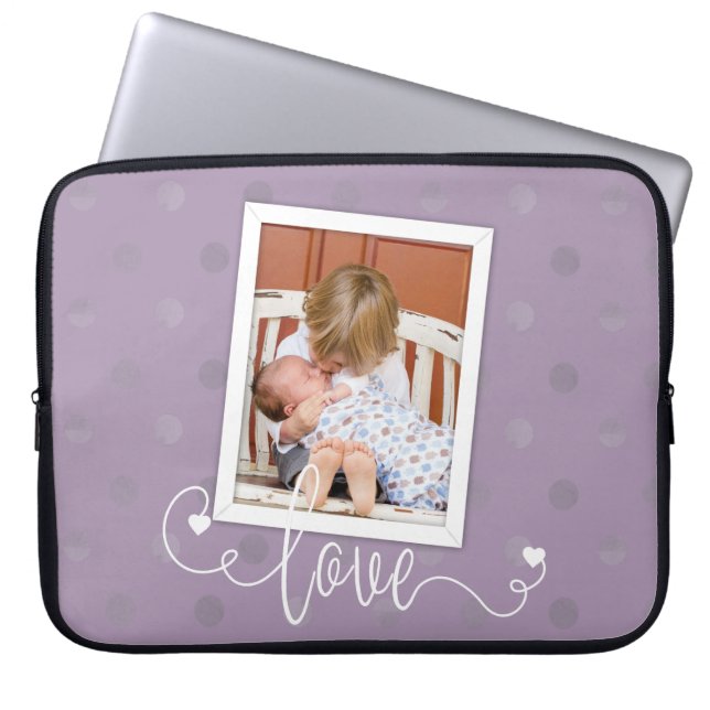 Modern Personalized Framed Photo Dots Laptop Sleeve (Front)