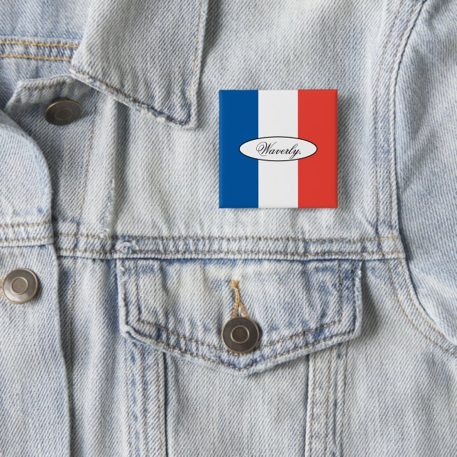Modern Personalized French Flag Custom Name Button (In Situ)