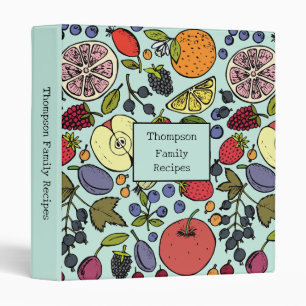 Modern personalized fruit pattern l Blue recipe 3 Ring Binder