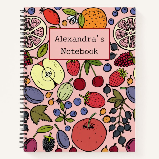 Modern personalized fruit pattern l Pink Notebook (Front)