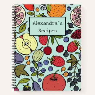 Modern personalized fruits l Blue l Recipe Notebook
