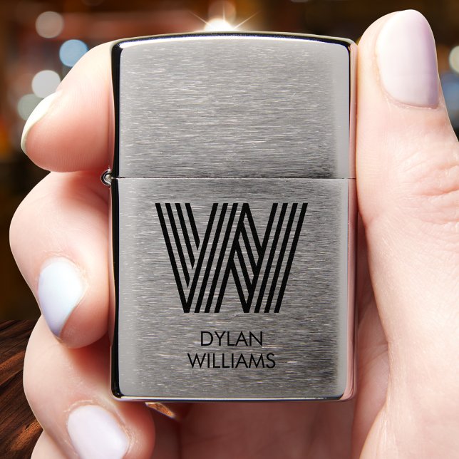 Modern Personalized Geometric Monogram Custom Name Zippo Lighter (Creator Uploaded)