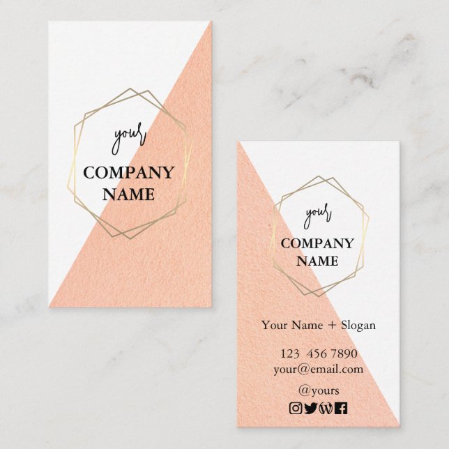Modern Personalized Geometric Pink White Social  Business Card (Front/Back)