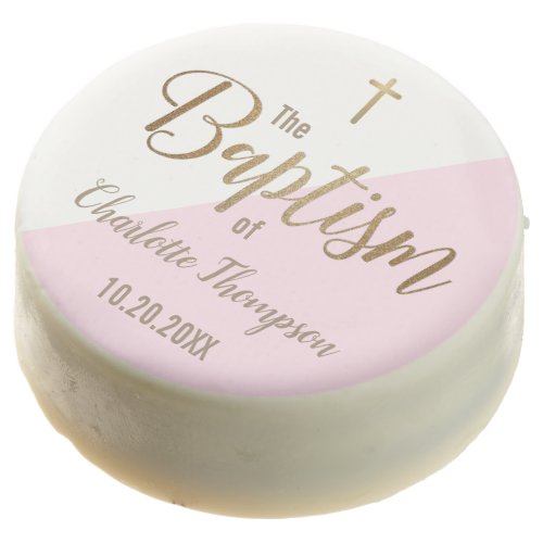 Modern Personalized Gold and Pink Baptism Chocolate Covered Oreo