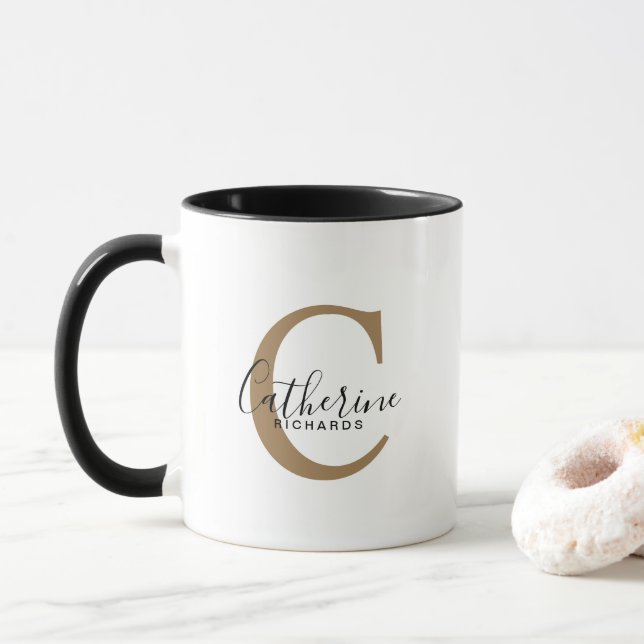 Modern Personalized Gold Monogram Mug (With Donut)