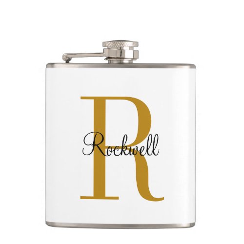 Modern Personalized Gold Monogram Name Initial Flask