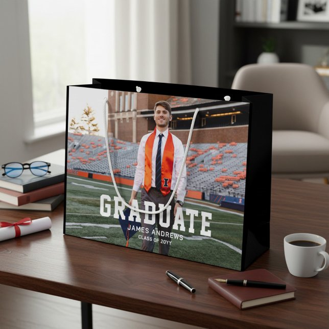 Modern Personalized Grad Photo Graduation Large Gift Bag (Creator Uploaded)