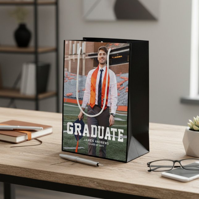 Modern Personalized Grad Photo Graduation Medium Gift Bag (Creator Uploaded)