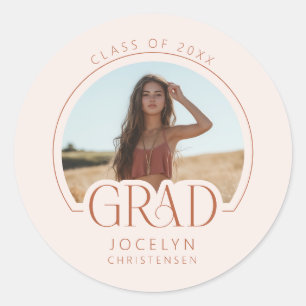 Modern Personalized Grad Photo Graduation Party Classic Round Sticker