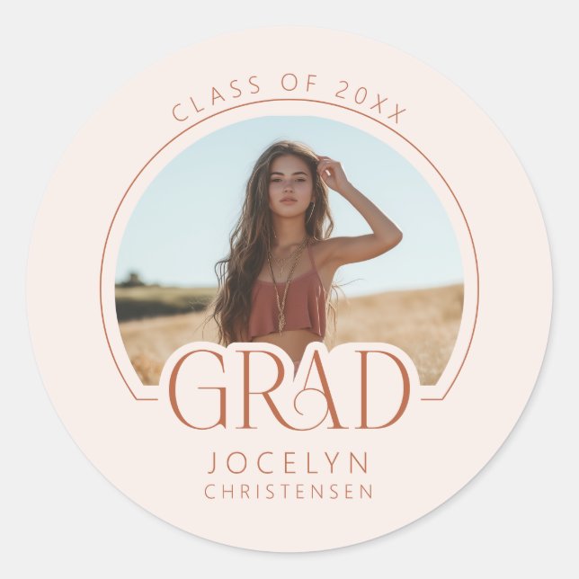 Modern Personalized Grad Photo Graduation Party Classic Round Sticker (Front)