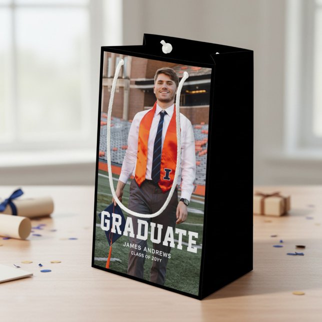 Modern Personalized Grad Photo Graduation Small Gift Bag (Creator Uploaded)